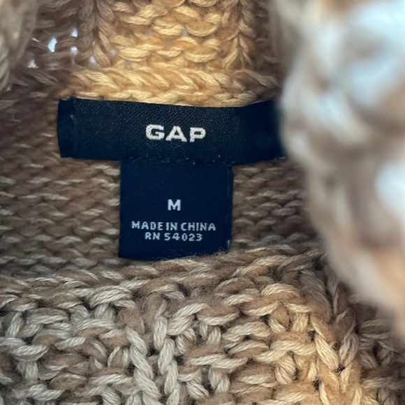 GAP Women’s Med Wool & Cotton Blend Beige & Cream Chunky Turtleneck Sweater - Picture 7 of 7
